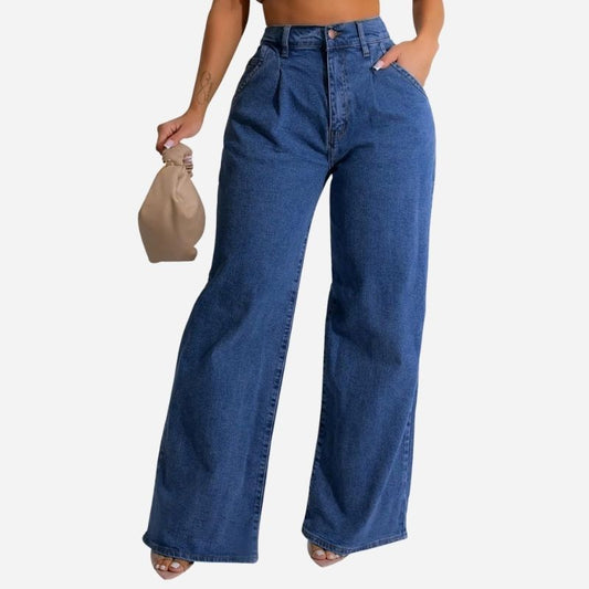 Women's Straight Leg High Waist Baggy Boyfriend Denim  Palazzo Jeans