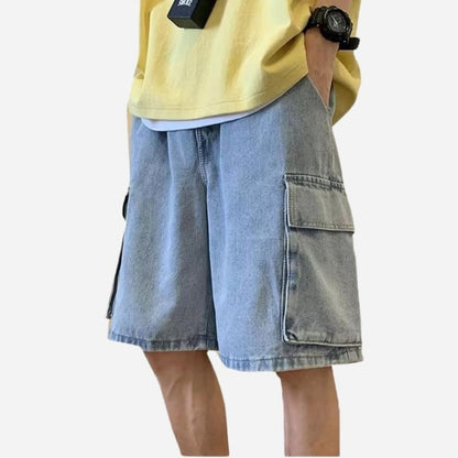 Men's Y2K Baggy Jean Shorts Hip Hop Cargo Pants Denim Shorts Streetwear