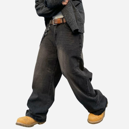 Men's Baggy Hip Hop Jeans Wide Leg Skater Denim Pants Trousers