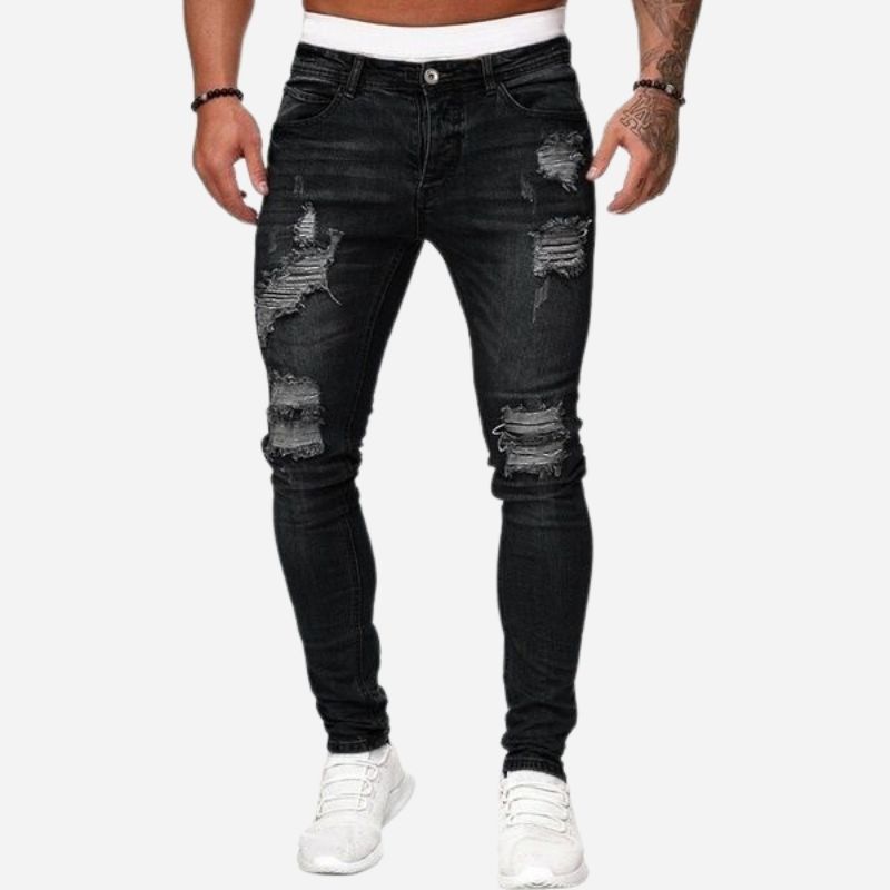 Men's Destroyed Ripped Jeans Stretch Slim Fit Skinny Denim Pants