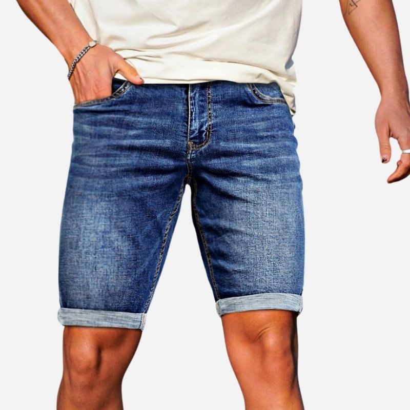 Denim Shorts Men Stretch Cuffed Skinny Jean Short Pants for Men