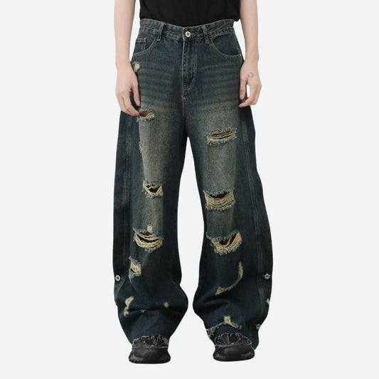 Men's Baggy Ripped Jeans Wide Leg Hip Hop Loose Fit Denim Y2k Streetwear