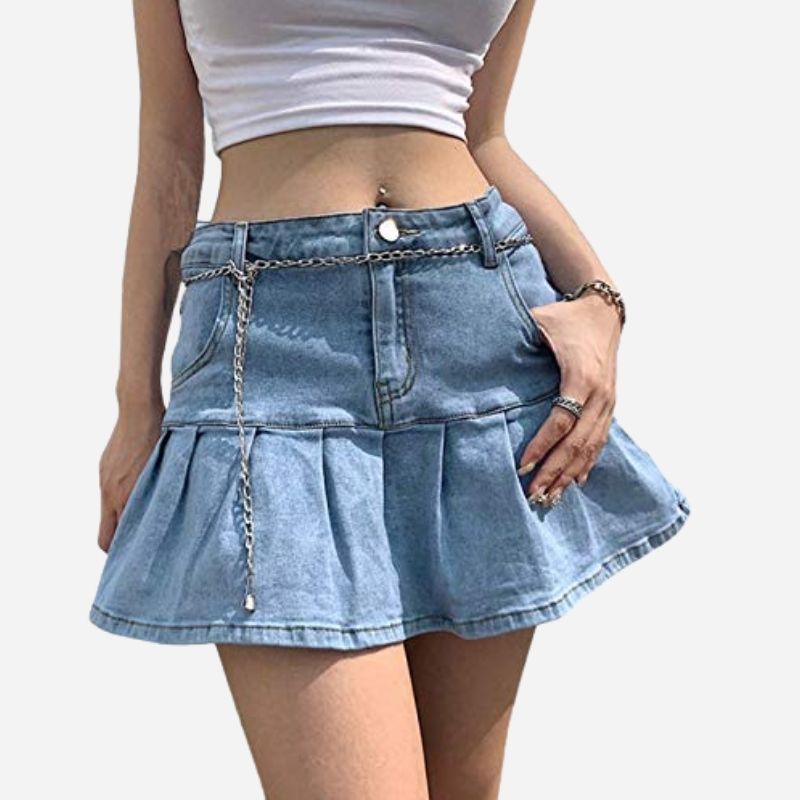 Women's Jeans Skirt Slim A-line Pleated Ruffle Short Mini Denim Skirts
