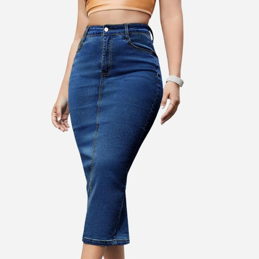 Women's Long Jean Skirt Denim with Back Slit Bodycon A-line Skirt