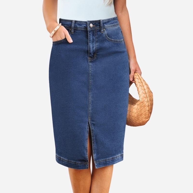 Jean Skirts Women Midi Denim Skirt High Waisted Pencil Skirt with Slit