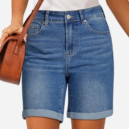 Jean Shorts Women High Waisted Summer Fold Hem Stretchy Denim Shorts