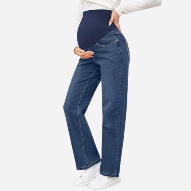 Women's Maternity Jeans Straight Leg Pants Relaxed Fit Pregnancy Denim Work Trousers