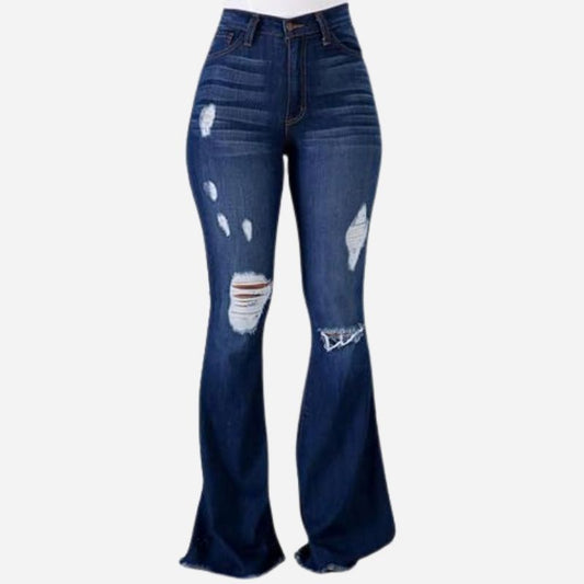 Flare Jeans Women High Waist Ripped Distressed Trousers Denim Pants