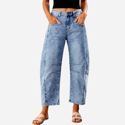 Barrel Jeans für Damen, hoch taillierte Stretch-Denim-Hose, Knöchelhose 