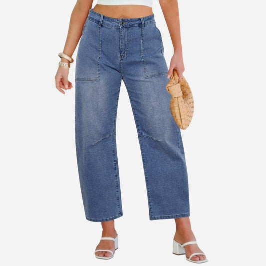 Barrel Jeans for Women High Waisted Wide Leg Baggy Denim Trouser Jeans