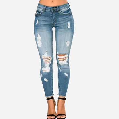 Women Skinny Ripped Jeans Stretch Distressed Destroyed Denim Pants