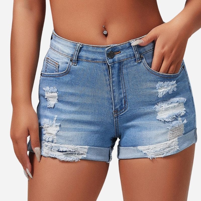 Women Mid Rise Ripped Denim Shorts Pants Butt Lifting Jean Shorts