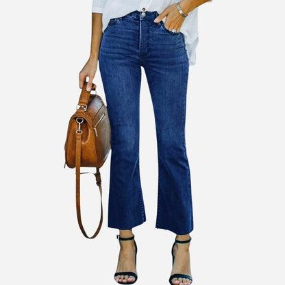 Flare Jeans for Women Cropped Stretchy Mid Rise Bell Bottom Jeans Pants